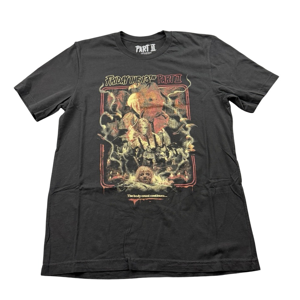 Friday The 13th Part 2 Horror Graphic T-Shirt Black Size L‎ Cotton